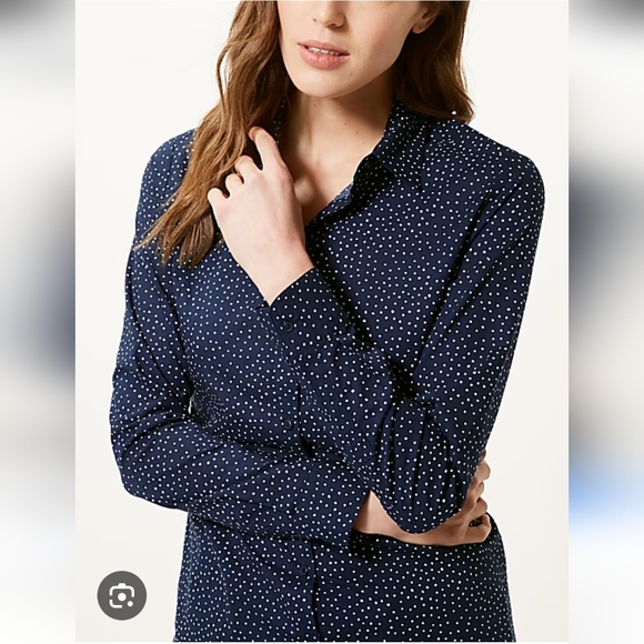 Talbots Woman 2X blue polka dot long sleeve button shirt business casual - Picture 1 of 6